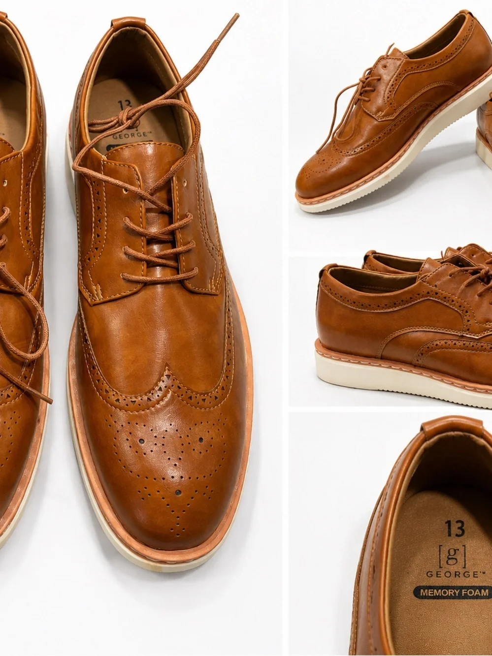 George Men’s Brown Wingtip Derby Shoes with Cream Sole